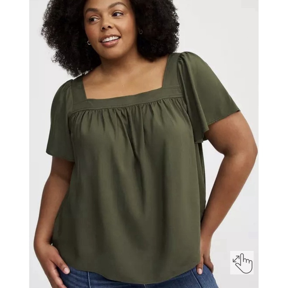 Torrid Green Square Neck Flutter Sleeve Top Plus Size 4X Blouse Fairy Goblin